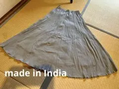 インド産　インド綿　ティアードフレアスカート　マキシ丈　グレージュ