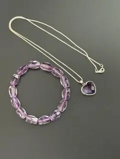 【１点物】アメジスト14x15 ハートカット ペンダント ブレスレット セット
