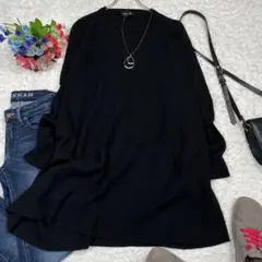 ドゥロワー DRAWER ロングニット 膝丈ワンピース プルオーバー 黒 M