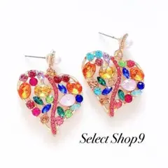 新品未使用品♡ハートカラフルラインストーンヴィンテージ海外インポート韓国ピアス