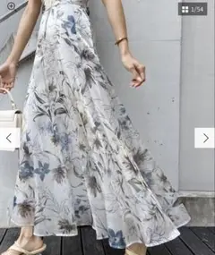シアー分繊フラワーフレアスカート
