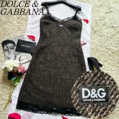 【美品】DOLCEu0026GABBANA ツイードレースワンピース ロゴ入り 40