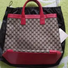GUCCI グッチ♪キャンバスレザー トートバッグ 大容量 A4収納可 赤レッド