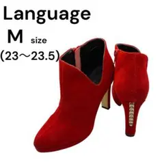 Language ショートブーツ 赤 ピンヒール パール スウェード