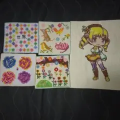 ★ハンドメイド商品★刺繍パネルセット 動物と花のデザイン 5枚