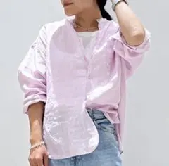 美品 24ss ティッカ TICCA リネンノーカラーシャツ F ベビーピンク