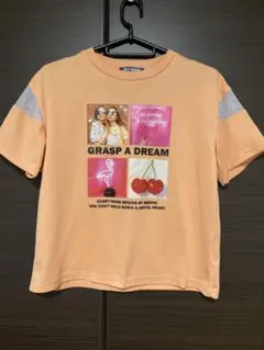 オレンジ グラフィックTシャツ メッシュスリーブ160