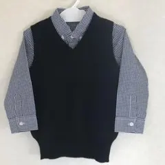 フォーマル　長袖シャツ　ベスト　紺色　100cm