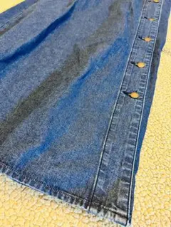 レディース◆GU◆巻きスカート【M】ロング 青 フレア 金ボタン コットン100