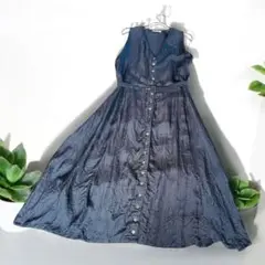 美品✨シルク100% JANIS-J ノースリーブシャツワンピース ネイビー L