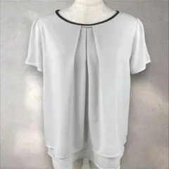 【美品】半袖ビット付きシフォンブラウス　アンサンブル　Mサイズ　a1037