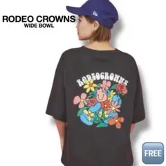 【RODEO CROWNS WIDE BOWL】フラワープリントTシャツ 黒