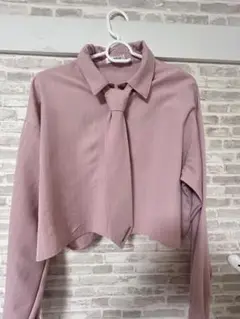 ピンクストライプクロップドシャツ ネクタイ付き