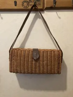 ブラウン バスケットウィービング ショルダーバッグ