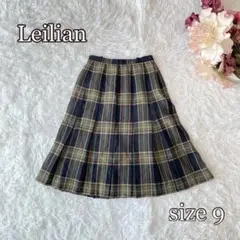 ●Leilianプリーツスカート（9）膝下丈　チェック柄　ウール