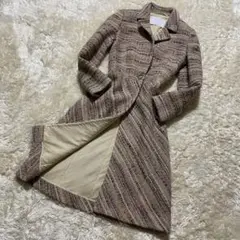 美品 PRADA モヘア混 ウール ツイード ロングコート 40 大きいサイズ