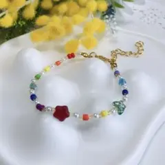 【B-053】 1点もの♡レインボー ビーズブレスレット ハンドメイド 韓国