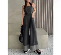 【美品】【週末SALE】dazzlin リボンデニムベアロンパース　ブラック