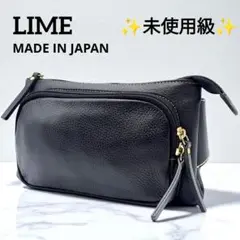 未使用級 LIME ボディバッグ シュリンクレザー ブラック メンズ レディース