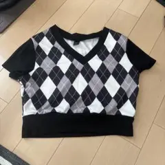 SHEIN アーガイルパターン 半袖トップス M