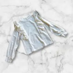 マジェスティックレゴン　長袖ニット　M ホワイト　フリル