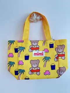 SNS大人気商品　mimi クマ柄 イエロー手提げ袋　ランチバック