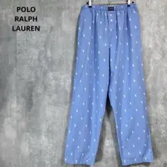 00s POLO RALPH LAUREN パジャマパンツ M ポニー総柄ブルー