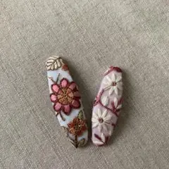 連休SALE❗️インド刺繍リボン　オーバルパッチンピン　2個セット