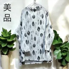 レディース　チェニック　木の葉プリント長袖トップス　ユッタリサイズ　3Lサイズ
