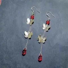 銀蝶血雨 赤銀色ピアス　ハンドメイド　花城 中華風　新中式　縁起物　着物和服漢服