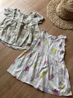 セット売り‼️破格　キッズ　ベビー　ワンピース　総柄　ガーゼ　アイスクリーム