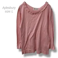 【アリスバーリー】Aylesbury 長袖ニット フリル ビジュー 桃色 伸縮性