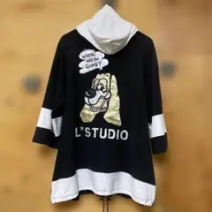 L STUDIO SHO 犬　フルジップパーカー　L 白黒　ヤン服