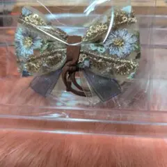 【新品未使用】ハンドメイド　花柄リボンポニーフック　ブルー　159