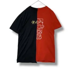 Ｍ★古着リメイク　メンズ　Ｔシャツ　カットソー　半袖　アシンメトリー　レッド　黒