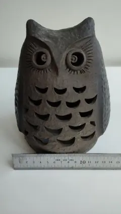 越前焼　ふくろう　福を呼ぶ置物　透かし彫り　福島伸彦作
