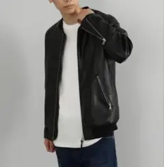 BEAMS HEART ビームス ラムレザー ライダース MA-1 黒 XL