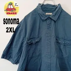 USA古着 sonoma 半袖ボタンシャツ　2XL スモークブルー