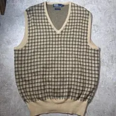90s ラルフローレン チェック柄 ニットベスト Lサイズ