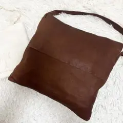 エヴァムエヴァ ショルダーバッグ レザー 茶色 コットンリネン フラップ 袋付き