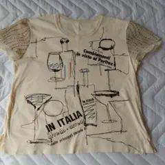 アート風クリーム色Tシャツ 半袖