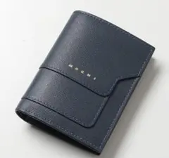 【新品未使用】マルニ サフィアーノレザー 二つ折り財布 ダークブルー