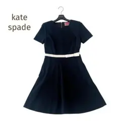 極美品☆kate spade☆ウエストリボン 厚手カットソーワンピース 黒 0