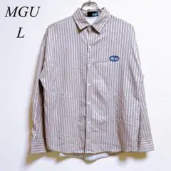 N737【MGU】 ストライプ柄 長袖シャツ ベージュ L メンズ ポリエステル