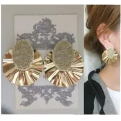 585＊2way リーフ ベージュ オーバル ウェーブ 大人可愛い 高見え 派手