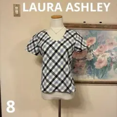 LAURA ASHLEY チェック柄 Vネック 半袖Tシャツ Mサイズ相当