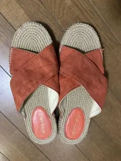 オレンジ スエード クロスストラップ サンダル