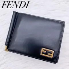 FENDI マネークリップ 折財布 FFロゴ ロゴ金具 レザー ブラック