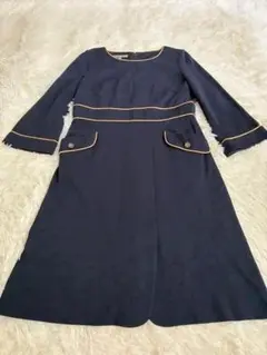 LAURA ASHLEYネイビー 長袖 厚手ひざ丈ワンピース　サイズ13