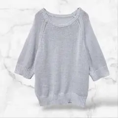 【tal by yumi】5分袖チュニックニット ざっくり編み 透け感(LL)